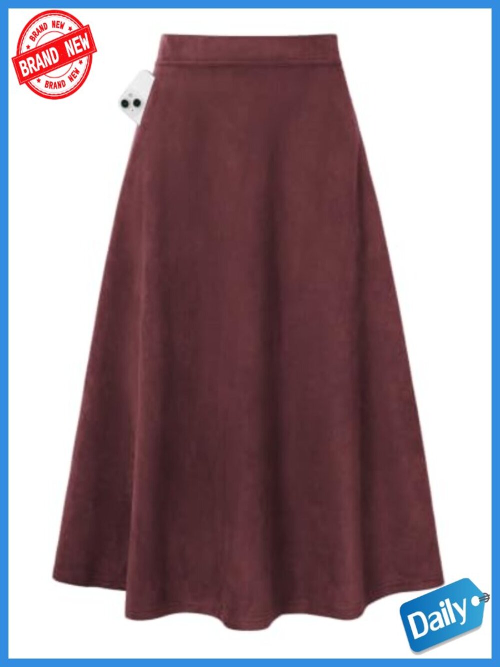 Women's Faux Suede High Waist A-Line Midi Skirt Fall Winter